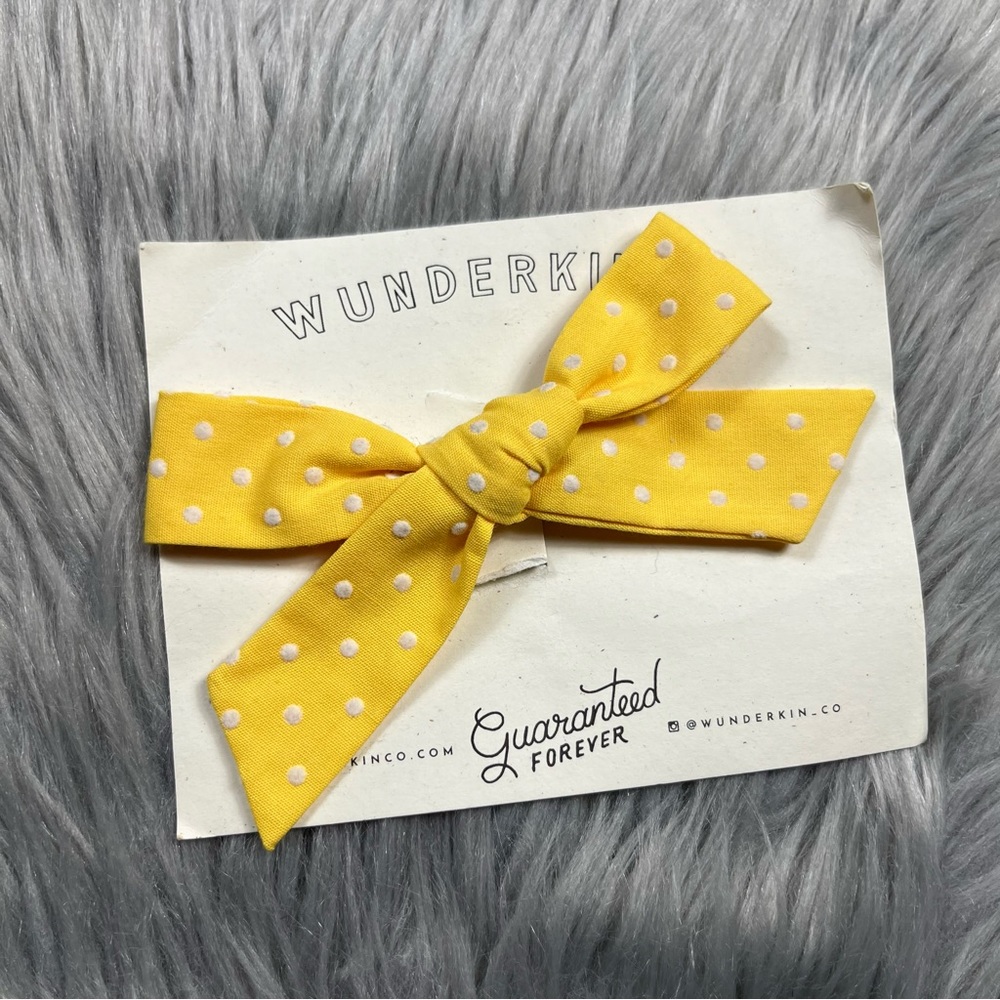 Wunderkin yellow Swiss dot bow clip